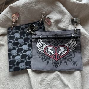 Hip Klips Lot of 2 Grey Skulls and Heart 1 Zipper 1 pouch Bags Hands Free Bag